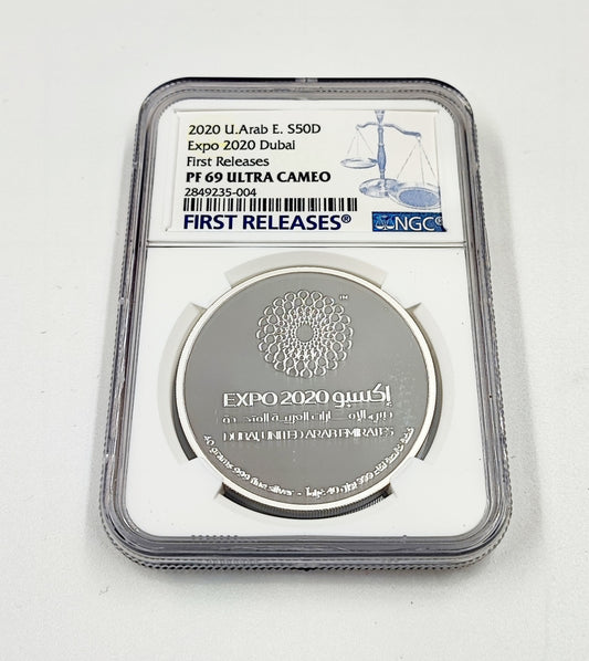 2020 UAE Silver coin (50D) Expo 2020 Dubai First Releases high grade 69/70