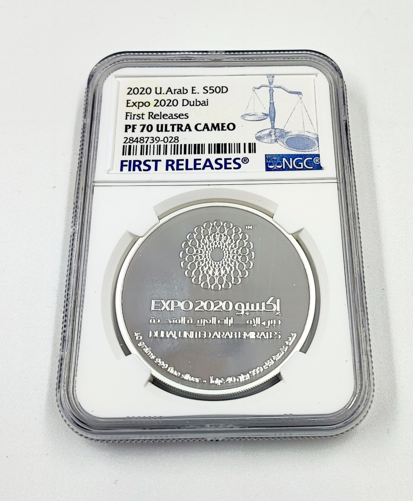 2020 UAE Silver coin (50D) Expo 2020 Dubai First Releases highest grade 70/70