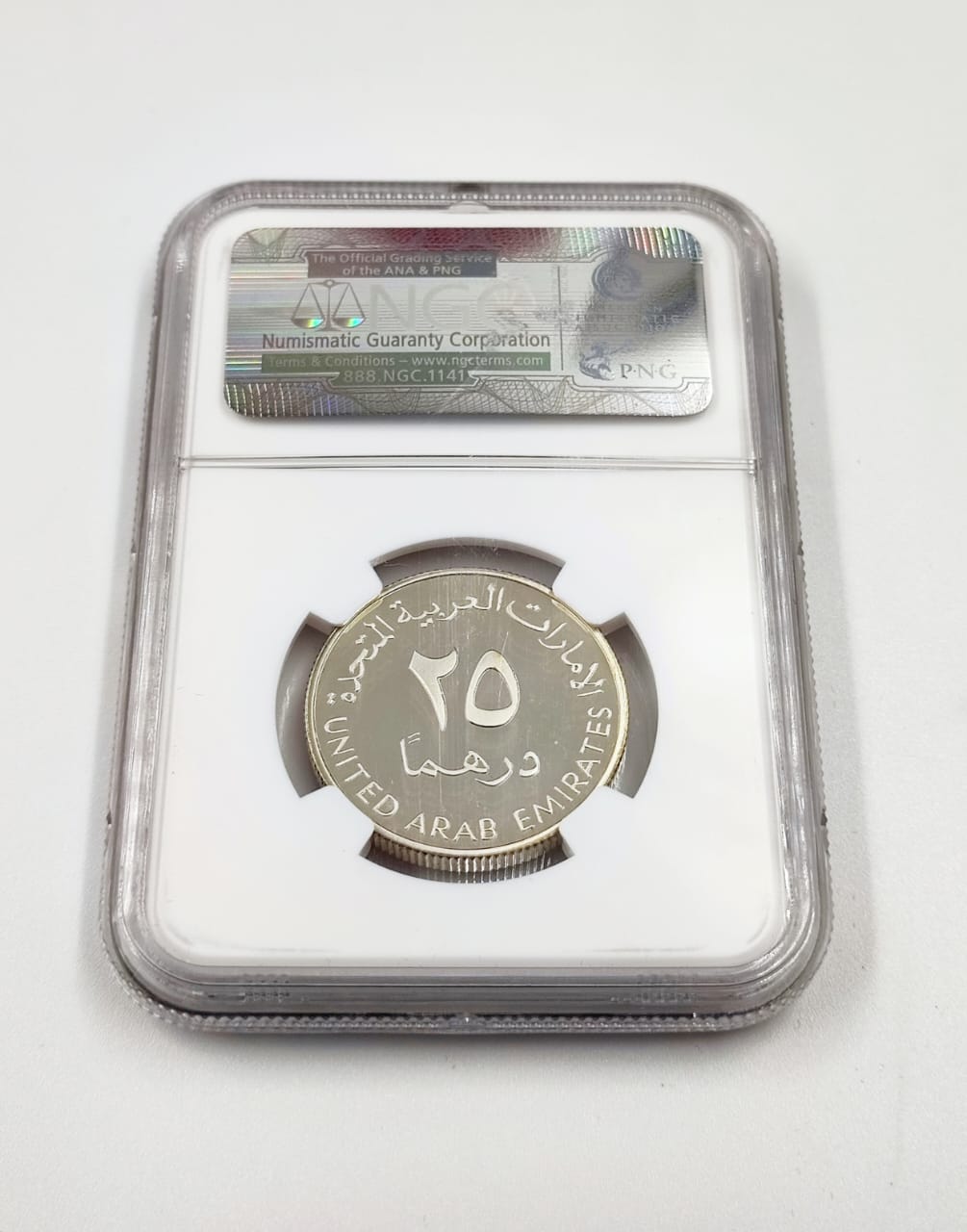 25D Silver coin UAE 35TH Anniversary of Dubai National Bank high grade 68/70