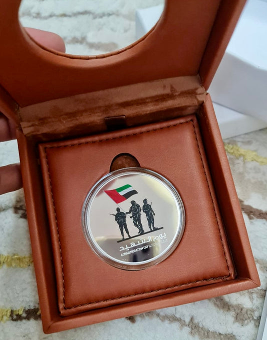 UAE Silver coin Commemoration Day, the condition is UNC/ مصكوكة يوم الشهيد الحالة انسر